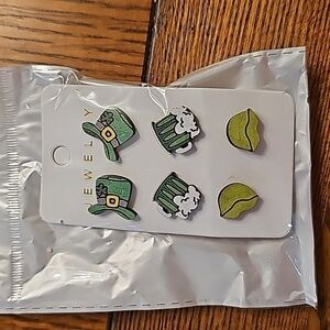 3 pairs of st patricks day stud earrings